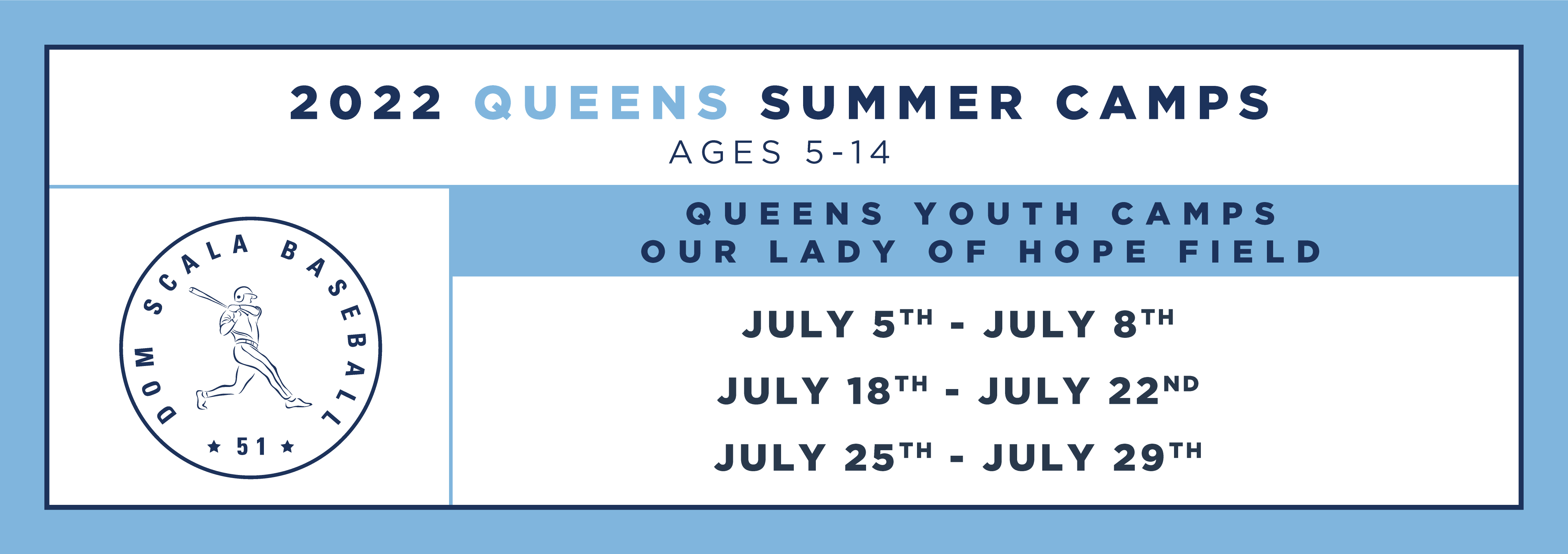 Summer 2022 Queens Camp Information Dom Scala Baseball Camps